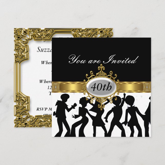 Invitation de fête d'anniversaire Disco Black Glam (Devant / Derrière)