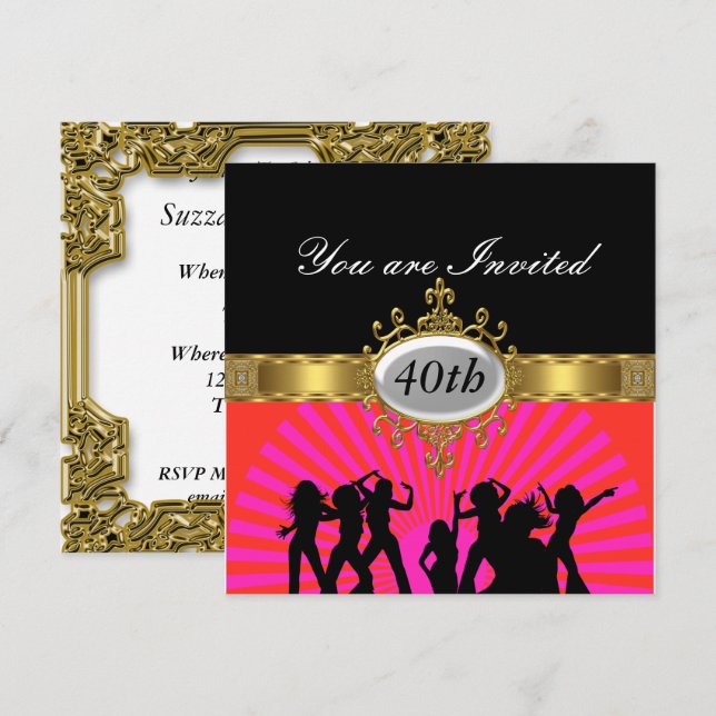 Invitation de fête d'anniversaire disco noire glam (Devant / Derrière)