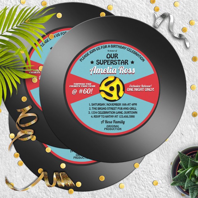 Invitation de fête d'anniversaire disque 45 tours  (Créateur téléchargé)