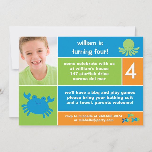 Invitation de fête d'anniversaire d'océan (Devant)