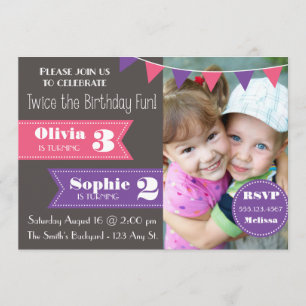 Invitation de fête d'anniversaire double (fille/fi