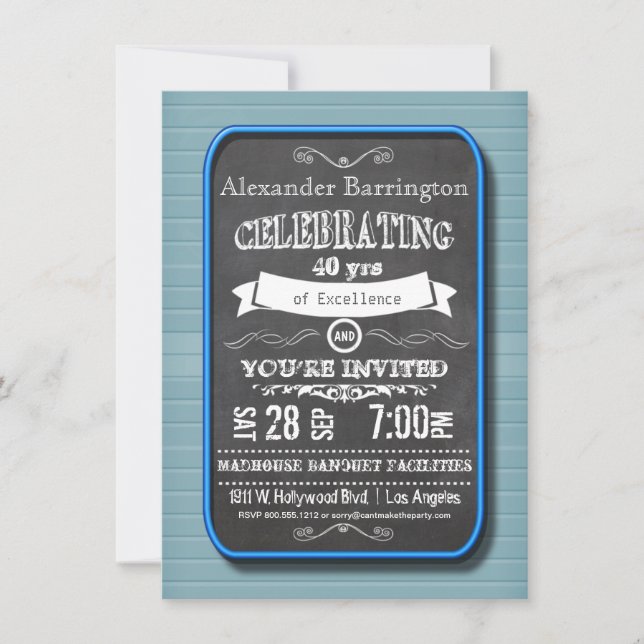 Invitation de fête d'anniversaire du Blue Neon (Devant)