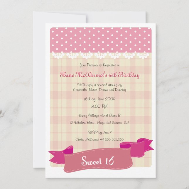 Invitation de fête d'anniversaire du bonbon 16 (Devant)