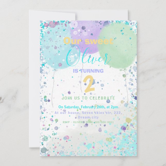 Invitation de fête d'anniversaire du garçon aux ba (Devant)