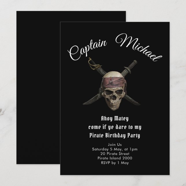 Invitation de fête d'anniversaire du Pirate (Devant / Derrière)