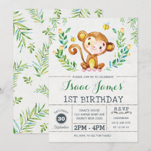 Invitation de fête d'anniversaire du singe de la J