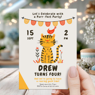 Invitation de fête d'anniversaire du tigre Purr-fe