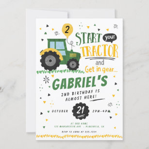 Invitation de fête d'anniversaire du tracteur aqua