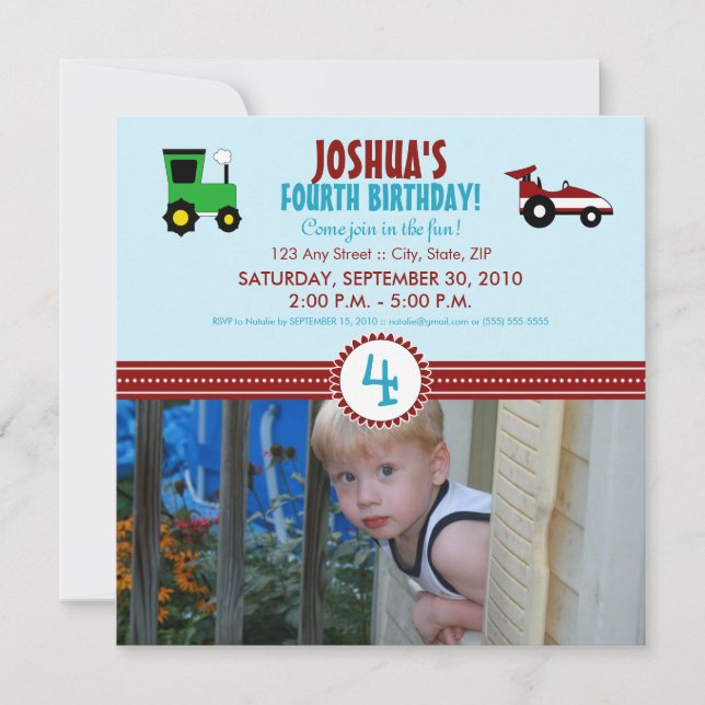 Invitation de fête d'anniversaire du Tracteur de r (Devant)