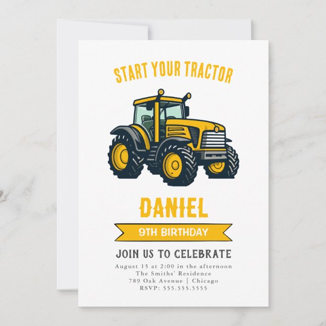 Invitation de fête d'anniversaire du tracteur mode (Devant)