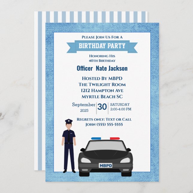 Invitation de fête d'anniversaire d'un officier de (Devant / Derrière)