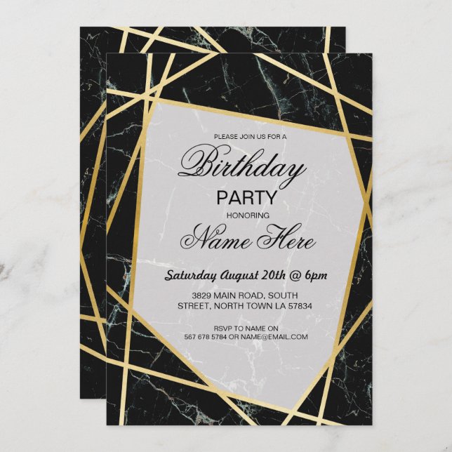 Invitation de fête d'anniversaire Elegant Black Ma (Devant / Derrière)