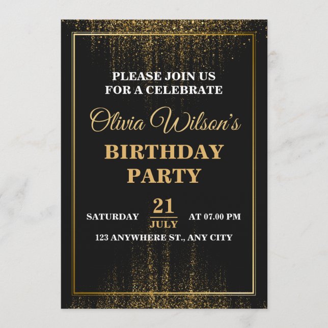 Invitation de fête d'anniversaire élégante et styl (Devant)