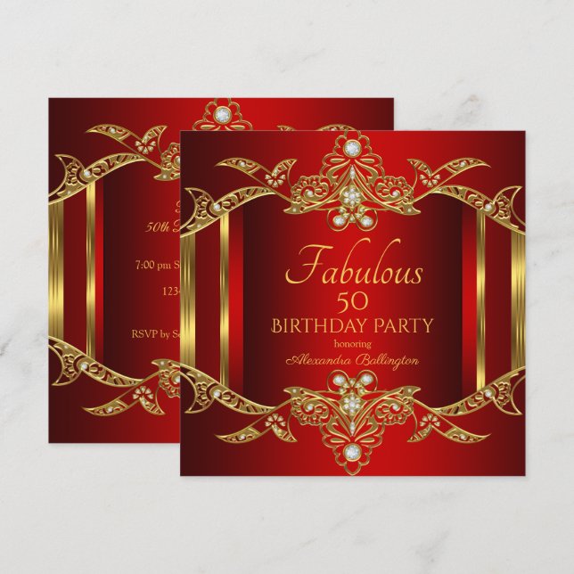 Invitation de fête d'anniversaire élégante rouge r (Devant / Derrière)