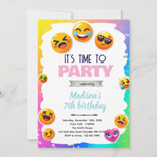 Invitation de fête d'anniversaire Emoji (Devant)