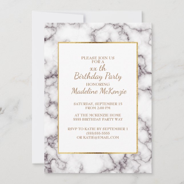 Invitation de fête d'anniversaire en marbre gris b (Devant)