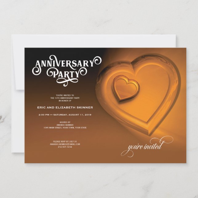 Invitation de fête d'anniversaire en or pour deux  (Devant)