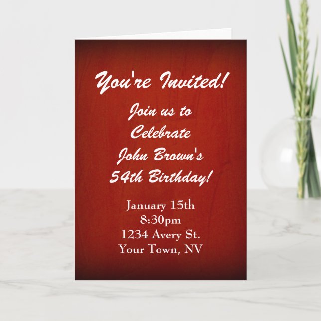 Invitation de fête d'anniversaire en stuc rouge à  (Devant)
