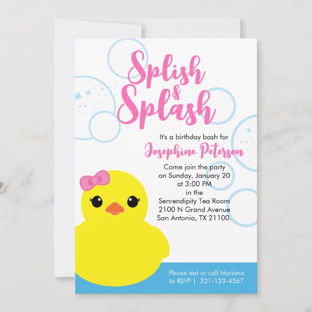 Invitation de fête d'anniversaire fille Canard en  (Devant)