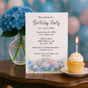 Invitation de fête d'anniversaire Fleur d'hortensi