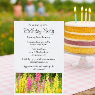 Invitation de fête d'anniversaire Fleur jaune rose