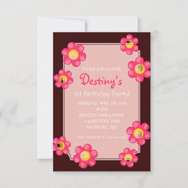 Invitation de fête d'anniversaire | Fleur mignonne (Devant)