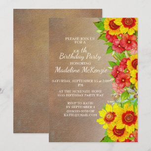Invitation de fête d'anniversaire Fleurs Rouges Ja