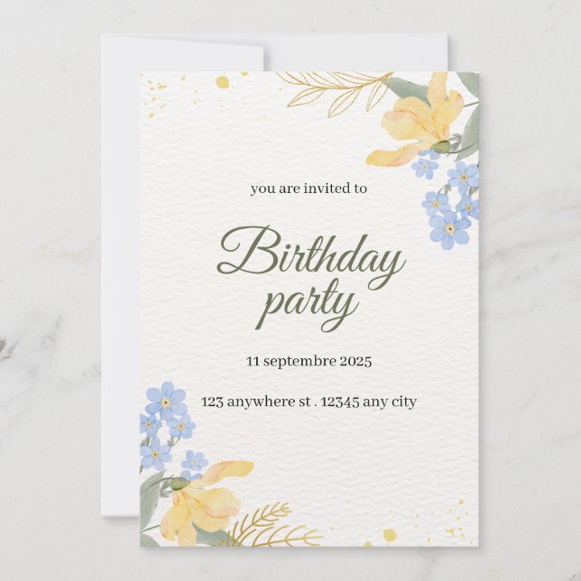 Invitation de fête d'anniversaire florale (Devant)