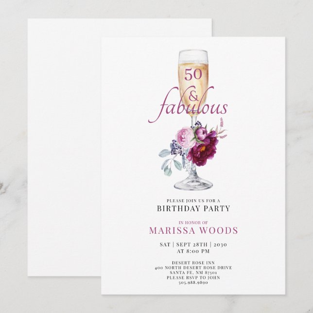 Invitation de fête d'anniversaire florale au champ (Devant / Derrière)