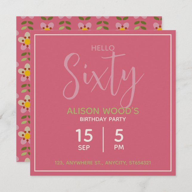 Invitation de fête d'anniversaire florale | Carte  (Devant / Derrière)