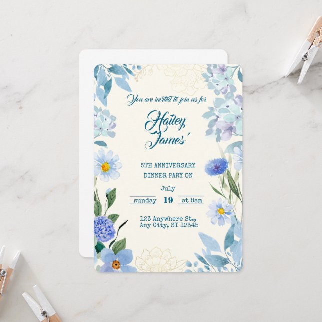 Invitation de fête d'anniversaire florale douce po (Devant/Arrière en situation)