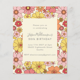 Invitation de fête d'anniversaire florale rose rét