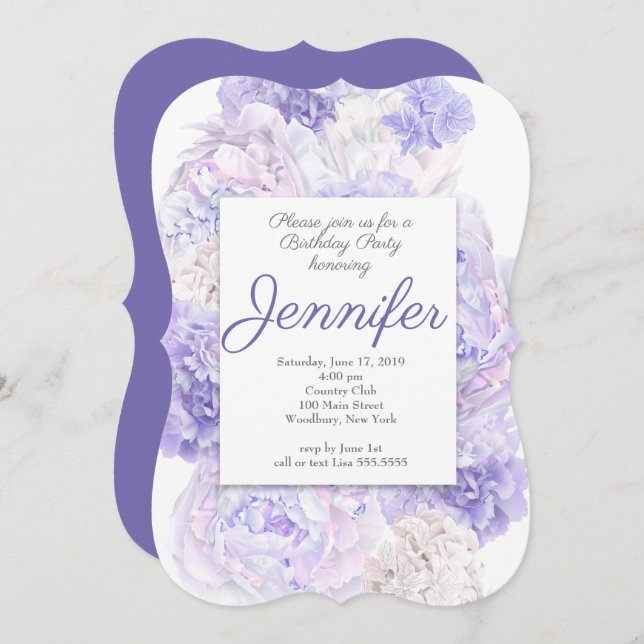 Invitation de fête d'anniversaire florale violet (Devant / Derrière)