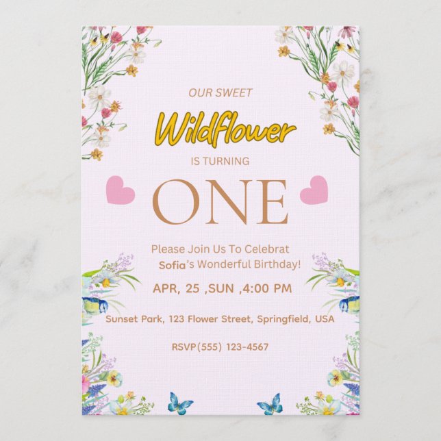 Invitation de fête d'anniversaire florale Wild & O (Devant)