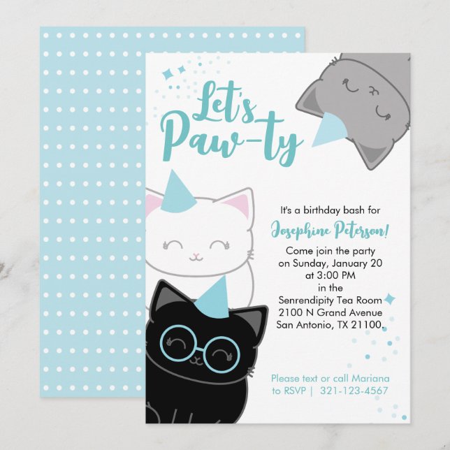 Invitation de fête d'anniversaire fun Kitty Cat Bl (Devant / Derrière)
