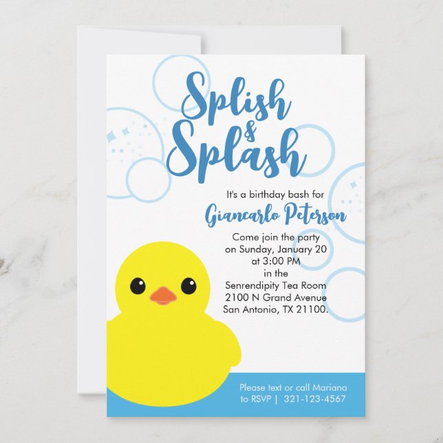 Invitation de fête d'anniversaire garçon Canard en (Devant)