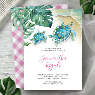 Invitation de fête d'anniversaire Girl Sea Turtle