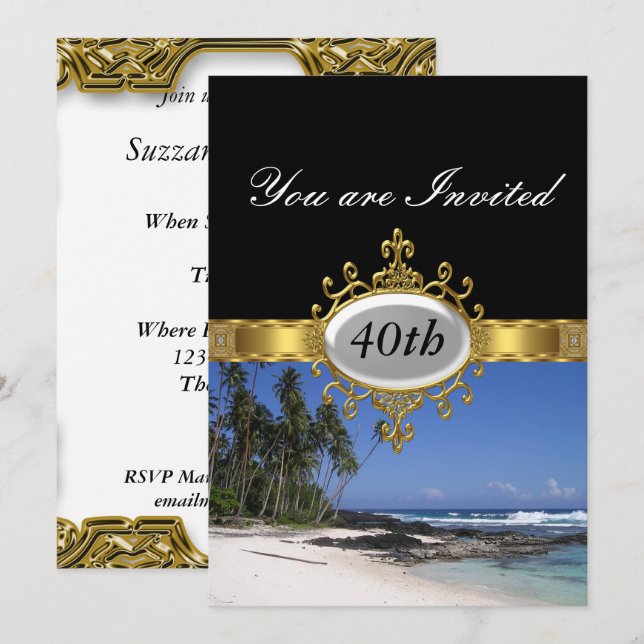 Invitation de fête d'anniversaire Glamour de plage (Devant / Derrière)