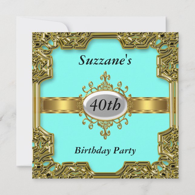 Invitation de fête d'anniversaire glamour Gold Aqu (Devant)