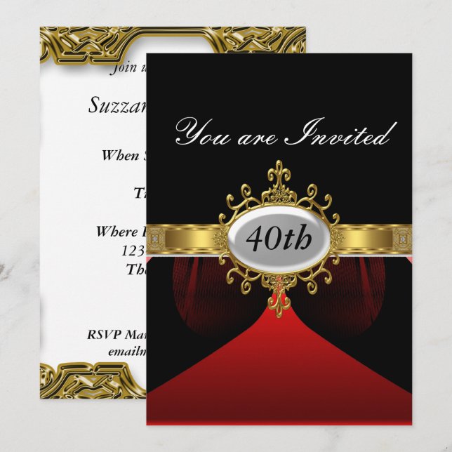 Invitation de fête d'anniversaire Glamour Rouge No (Devant / Derrière)