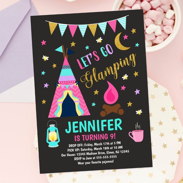 Invitation de fête d'anniversaire Glamping / Campi (Créateur téléchargé)