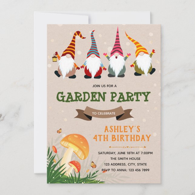 Invitation de fête d'anniversaire Gnome (Devant)
