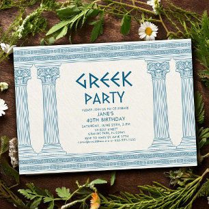 Invitation de fête d'anniversaire grec avec temple
