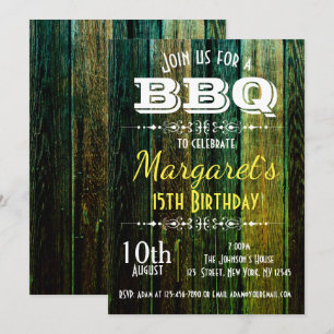 Invitation de fête d'anniversaire Green Wood BBBQ