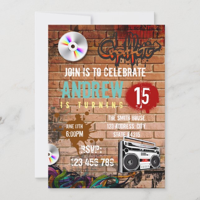 Invitation de fête d'anniversaire Hiphop (Devant)