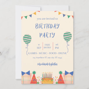 invitation de fête d'anniversaire illustrative col