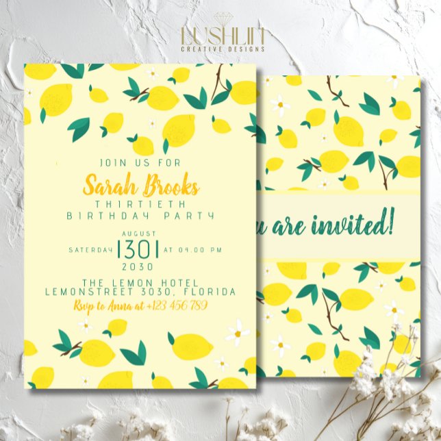 Invitation de fête d'anniversaire jaune citron (Créateur téléchargé)