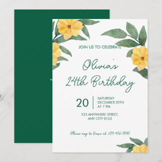 Invitation de fête d'anniversaire jaune floral Gar