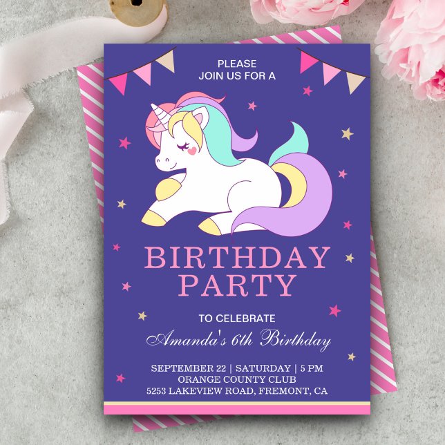 Invitation de fête d'anniversaire licorne mignonne (Créateur téléchargé)