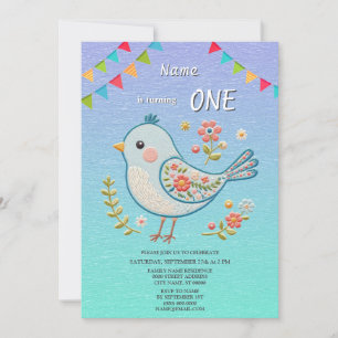 Invitation de fête d'anniversaire Little Blue Bird